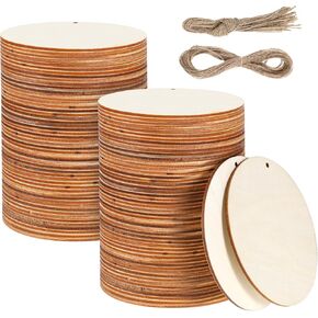 100 PCS 4 Inch Unfinished Rounds Wood Circles with Holes Blank Round Wood Tags for Ornaments Rounds Wooden Cutouts for DIY Crafts, Parties, Christmas, Home Decor