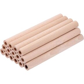 Olycraft 20pcs 5.9x0.6 بوصة عصي خشب جوفاء جولة قضبان سلكي خشبية مع 0.3 بوصة/8 ملم قضبان خشب الزان غير مكتم
