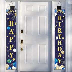 Frienda Happy Birthday Door Banner Navy Blue and Gold Decorations Backdrop for Men Happy Birthday Porch Sign Party Supplies for 15th 18th Decor