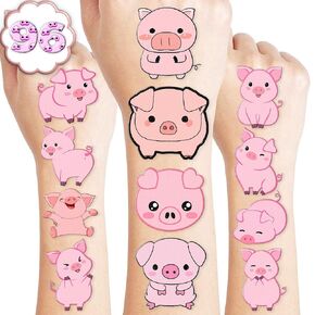 100 PCS Pig Piggy Themed Birthday Party Supplies Decorations Favors Decor Cute Pink Little Pig Piglet Farm Animal Temporary Tattoos Stickers for Boys Girls Cute Gifts School Prizes Rewards