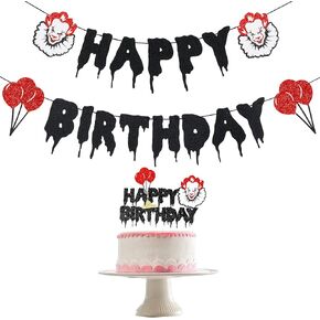 Happy Birthday Halloween Banner and Halloween Birthday Cake Topper, Halloween Horror Zombie Happy Birthday Banner Halloween Bloody Horror Movie Birthday Party Decorations
