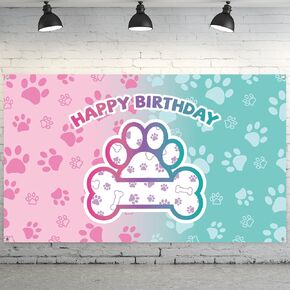 Newwiee 6 x 3.6 ft Pink Dog Paw Birthday Backdrop Banner Birthday Fabric Photography Backdrop Party Decorations for Girls and Boys Birthday Party Supplies