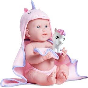 Anatomically Correct Real Girl Baby Doll | 17" All-Vinyl Baby Doll | JC Toys - La Newborn | Comes With Rabbit Hooded Towel and Play Rabbit | Designed by Berenguer | Ages 2+