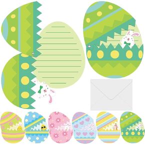 24 Set Easter Cards with Envelopes Colorful Greeting Cards in 6 Designs Vintage Eggs Note for Happy Easter Notes Exchange Party Supplies,4.8 x 5.9 Inches