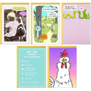 Hallmark Shoebox Funny Easter Cards Assortment, 5 Cards with Envelopes (Cats, Chicken, Snakes, Easter Bunny)