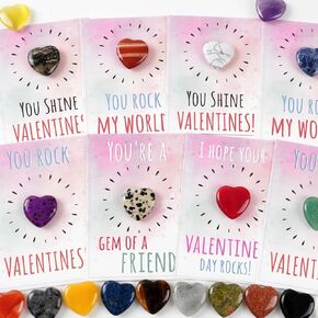 Valentines Day Gifts for Kids - 24 Pack Valentines Cards with Pink Heart Shaped Plastic Stones for Boys Girls Toddlers Valentines Gift Exchange Class Classroom School Valentines Day Party Favors