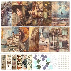 Vintage Flower Pattern Paper Set Scrapbook Paper Decorative Paper Kraft Paper with Laser Butterfly Stickers for Journal Card Making Paper Collaging Art and Craft (Lost)