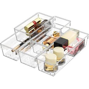 Drawer Organizer, Makeup Organizer, Desk Drawer Organizer, Acrylic Storage Bins for Makeup, Skincare, Jewelry, Office Supplies Used in Vanity, Kitchen, Bedroom, Bathroom, Office - 6pcs