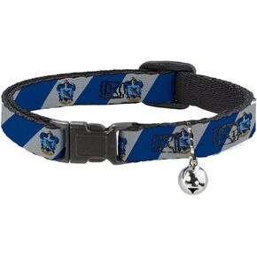 Buckle-Down Cat Collar Breakaway with Bell Ravenclaw Crest Diagonal Stripe Gray/Blue 8.5 to 12 Inches 0.5 Inch Wide