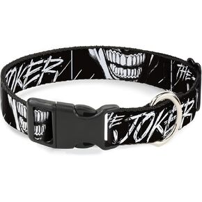 DC Comics Pet Collar, Dog Collar Plastic Buckle, The Joker Smiling Eyes Sketch Close Up Black White, 11 to 16.5 Inches 1.0 Inch Wide