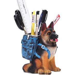 SHENGTIAN Dog Pen Holders, German Shepherd Decor Statue, Cute Pencil Holder, Dog Pencil Holder, Animal Pen Holder, Dog Desk Accessories for Office, School, Home, German Shepherd Gifts for Women Men
