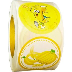 500 Pieces Cute Banana Labels Roll Stickers - Fruit Party Themed Baby Shower Birthday Party Supplies Decorations Favors Dessert Chocolate Candy School Prizes Stickers