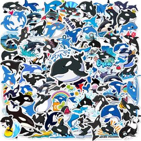 100 PCS ملصقات حوت Orca ، تفضل Orca Killer Whale Party تحت Sea Ocean Animal Animal Orca Party Party Decoritations ملصقات فينيل مقاومة للماء للأطفال