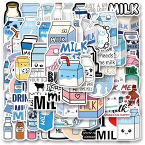 62pcs Milk Stickers Pack, Aesthetic Vinyl Waterproof Sticker Decals for Water Bottle,Laptop,Phone,Skateboard,Scrapbooking,Bumper for Kids Teens Adults for Party Supply Decor Favor…