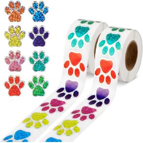 1000pcs Dog Paw Stickers, 1 Inch Colorful Paw Print Sticker Glitter Puppy Paw Decals Self-Adhesive Cute Cat Paw Label for Books Envelope Seal Gift Decoration