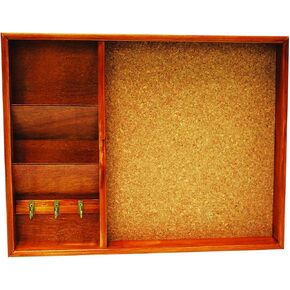 Home Basics Wall Mounted Wood Bulletin Board with Mail Organizer And 3 Hook Key Holder, Pine