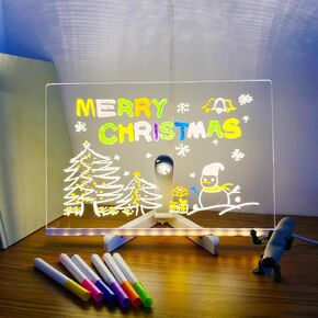 Acrylic Dry Erase Board with Light 12 * 8", LED Note Board with Colors, as a Glow Memo LED Letter Message Board Note Glass Led Board White Board with 7 Colors Pen