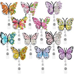 Ceenna 12 Pcs DIY Butterfly Nurse Badge Reels Butterfly Bling Diamond Art Nurse Badge Holder Rhinestones Retractable Badge Reel with Swivel Alligator for Doctor Nurse Teachers Volunteers Employees