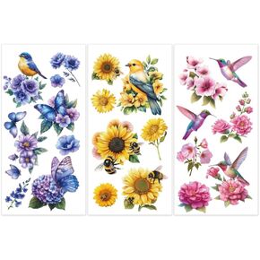 3 Sheet Flower Rub on Transfer Birds Flowers Furniture Sticker Vintage Furniture Decals for Home Office Paper Wood DIY Craft Classic Hummingbirds Floral Rub on Transfer Sticker 5.9''*11.8''