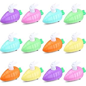 12 Pcs Easter Toys Pull Back Cars Toy Carrot Cars Driven by Rabbit Friction Powered Animal Cars Vehicles Plastic Go Back and Forth Car Toys for Easter Basket Filler Party Favors Gifts, 6 Colors