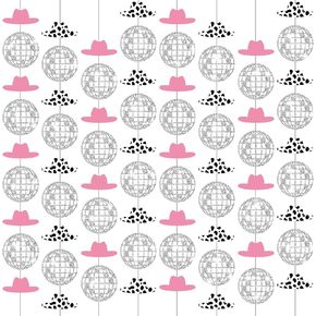Peryiter 8 Pcs Cowgirl Bachelorette Party Decorations Glitter Cowgirl Disco Ball Garland String Western Cowgirl Party Hanging Decorations Cow Girls Hanging Swirls Whirl Streamers for Birthday Supplies