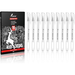 10 Pack Gel Pen Set 1.0mm White Gel Ink Pens for Artists,White Gel Pen,White Ink Pen,White Pens for Black Paper,White Drawing Pens,White Art Pen,White Pen for Artists Drawing
