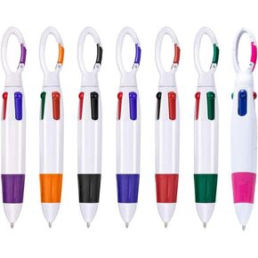 7PCS Retractable Shuttle Pens, 1.00 mm 4-in-1 Multicolor Ballpoint Pens with Carabiner Clip on Top for Badge Reel Keychain Office School Supplies Students Nurses