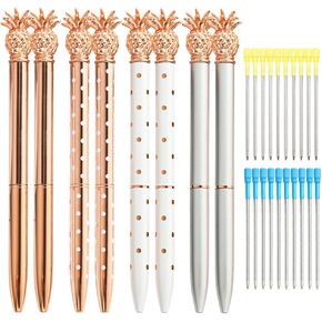 8 Pcs Pineapple Ballpoint Pens with 20 Pcs Pen Refills, Metal Retractable Ballpoint Pens, Fancy Pretty Rose Gold Pens for Journal, Cute Office Supplies, Gift Pens, 1.0 mm Ballpoint Pens
