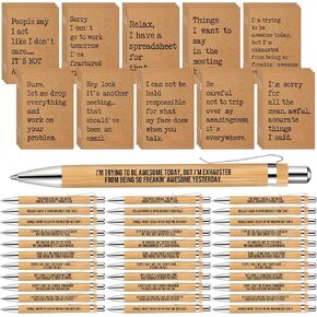 Spakon 30 Sets Funny Gifts Set 30 Funny Kraft Paper Notepads 30 Sarcastic Sayings Bamboo Pens Office Supplies for Coworkers Employee Colleagues Nurse Teachers Team