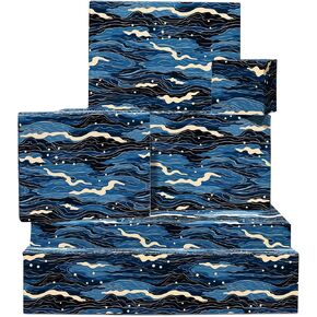 CENTRAL 23 Blue Wave Wrapping Paper - 6 Sheets Of Gift Wrap - Ocean Wrapping Paper - Happy Birthday Wrapping Paper For Men And Women - Comes With Stickers