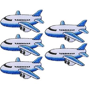 Set 5 of Small Cute Mini Airplane Plane Flying Aircraft Transportation Cartoon Kids Tiny Decal Decorative Repair Applique Sew Iron on Embroidered Patches - White (AIRPLANE-WH01-MINI5)
