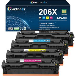 206X Toner Cartridge 4 Pack High Yield (with Chip) Replacement for HP 206X 206A Toner Use with HP Color Laser Jet Pro MFP M283fdw M283cdw M255dw MFP M283 M255 Series Printer | W2112X Ink (BK/C/M/Y)