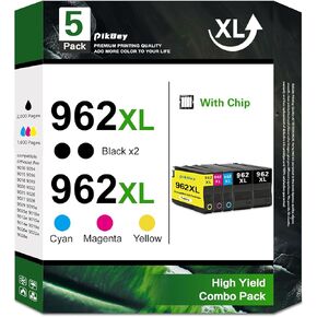 962XL High Yield Ink Cartridges Compatible 962 962XL Ink Cartridges Replacement for OfficeJet Pro 9010 9014 9015 9018 9019 9020 9022 9025 9026 Printer (5-Pack, 2Black/1Cyan/1Magenta/1Yellow)