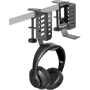 Desk Side Storage Organizer Width Adjustable No Drill Laptop Holder with Headphone Stand Clamp Organizer for Laptops Keyboards Headphone Tablets （Black）