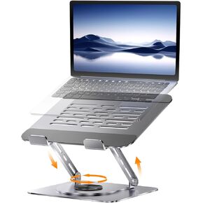 Laptop Stand for Desk, Computer Stand with 360° Rotating Base, Adjutable Height Muti-Angle Ergonimic Foldable Laptop Riser Compatible with MacBook Pro/Air Notebook up to 17" (Silver)