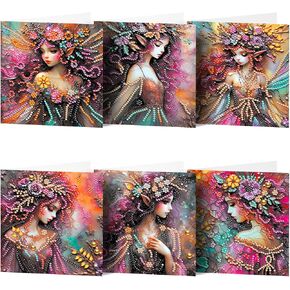 pigpigboss 6 Packs Fairy Diamond Painting Art Greeting Card with Envelop, Butterfly Flower Girl Diamond Painting Greeting Card, Angel Wings Cards with Diamonds