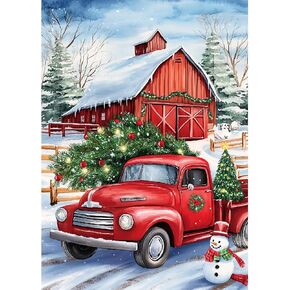 Qukle Red Trucks Diamond Painting Kits for Adults Beginners - Christmas Diamond Art Kits for Adults, 5D Round Full Drill Diamond Painting Snowman DIY Gifts for Home Decor 30x40cm
