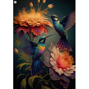 Diamond Art Kits for Adults - Hummingbird Flowers Spring Diamond Painting Kits DIY 5D Full Drill Diamond Dots Paintings with Diamonds Gem Art and Crafts for Home Decor 12x16 Inch