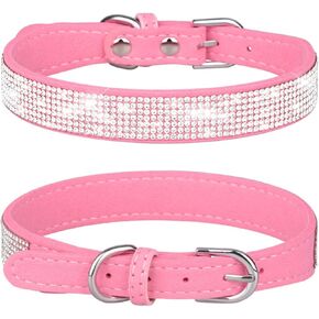 Dog Collar, Bling Rhinestone Dog Collar, Adjustable Leather Bling Dog Collars for Small Medium Large Breed Girl Dogs Cats, Pink