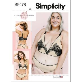 Simplicity Misses' Bralette and Underwear Sewing Pattern Kit, Code S9478, Multicolor