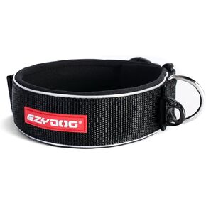 EzyDog Neo Classic Wide Neoprene No Stink Waterproof Dog Collar for Large Dogs - Reflective for Nighttime Safety and Padded for Comfort - Superior Durability and Easy to Clean (X-Large, Black)