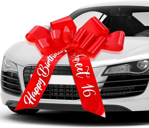 Happy Birthday Car Bow Sweet 16 Big Car Pull Bow 30 Inch Giant Car Gift Wrapping Bow for Birthday Party Car Decorations(Rose Red) in Kuwait