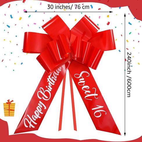 Happy Birthday Car Bow Sweet 16 Big Car Pull Bow 30 Inch Giant Car Gift Wrapping Bow for Birthday Party Car Decorations(Rose Red) in Kuwait