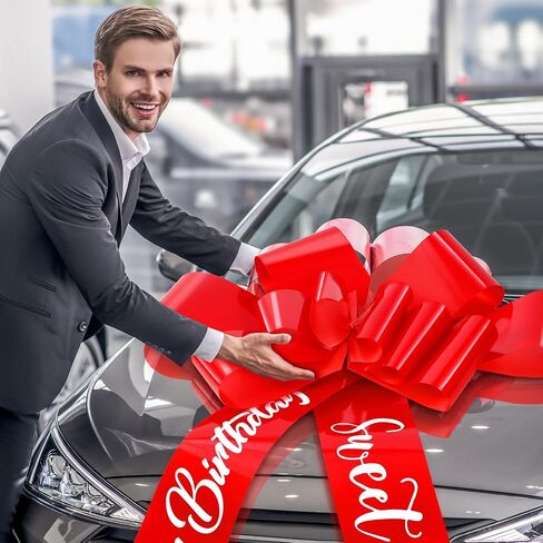 Happy Birthday Car Bow Sweet 16 Big Car Pull Bow 30 Inch Giant Car Gift Wrapping Bow for Birthday Party Car Decorations(Rose Red) in Kuwait