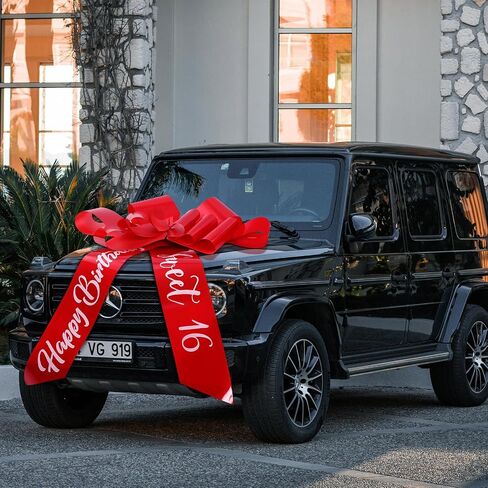 Happy Birthday Car Bow Sweet 16 Big Car Pull Bow 30 Inch Giant Car Gift Wrapping Bow for Birthday Party Car Decorations(Rose Red) in Kuwait