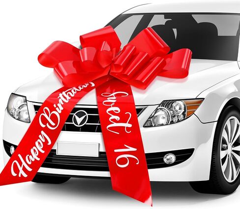 Happy Birthday Car Bow Sweet 16 Big Car Pull Bow 30 Inch Giant Car Gift Wrapping Bow for Birthday Party Car Decorations(Rose Red) in Kuwait