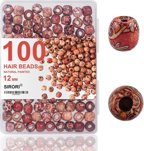 100pcs 12 مم حبات الشعر للنساء الخرز الخشبي للحرف الخشبية حبات الشعر للضرود للشعر الطبيعية المطلية (100pcs 12mm) in Kuwait