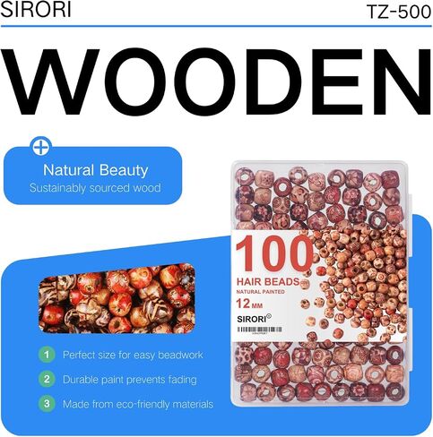 100pcs 12 مم حبات الشعر للنساء الخرز الخشبي للحرف الخشبية حبات الشعر للضرود للشعر الطبيعية المطلية (100pcs 12mm) in Kuwait