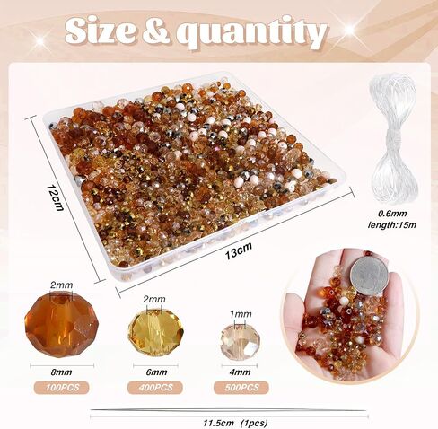 TOAOB 1000pcs Briolette Crystal Glass Beads 4mm 6mm 8mm Rondelle Faceted Spacer Beads Brown Loose Beads for Bracelets Necklace Earrings Jewelry Making in Kuwait