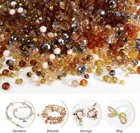 TOAOB 1000pcs Briolette Crystal Glass Beads 4mm 6mm 8mm Rondelle Faceted Spacer Beads Brown Loose Beads for Bracelets Necklace Earrings Jewelry Making in Kuwait